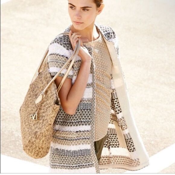 Diane Von Furstenberg White/Tan/Grey Arryn Knit Sweater Size Petite (XS). EUC! - Picture 1 of 11